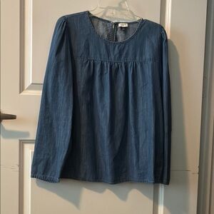 J. Crew Blue Denim Long Sleeve Top